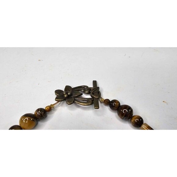 Handmade Brown Tiger's Eye Beaded Necklace and Earrings Set 21"L - Picture 4 of 5